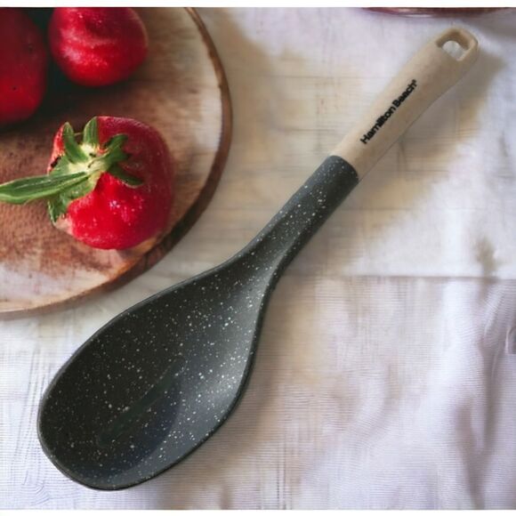 Nylon Slotted Cooking Spoon Utensil Hamilton Beach Speckled Gray Beige Large. - Picture 1 of 14